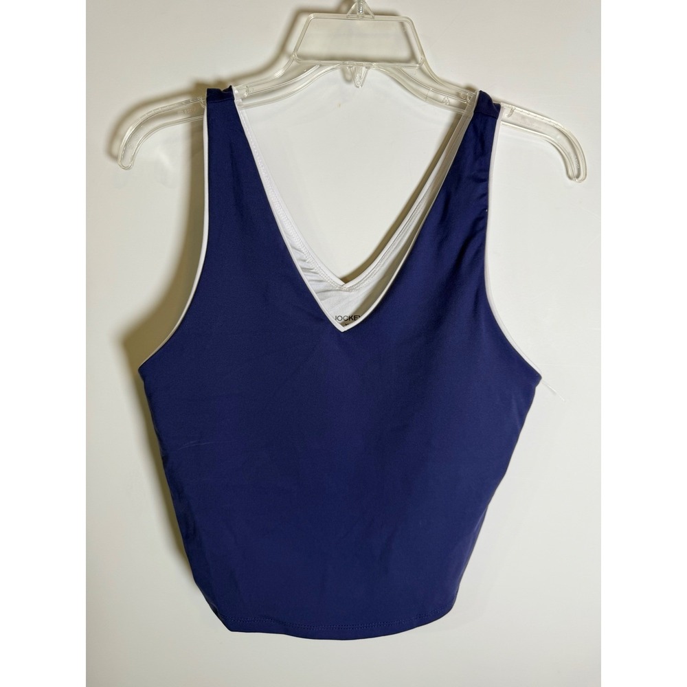 NWT Jockey Studio Interlock Crop Tank Top Royal Blue White Built-in Bra XL NEW